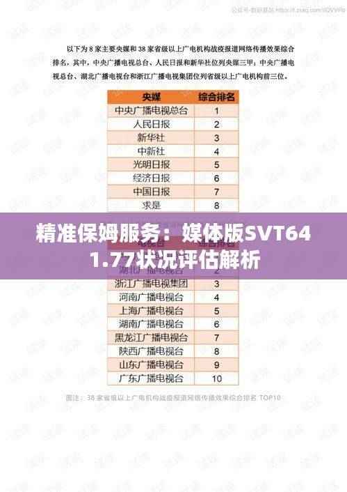 精准保姆服务:媒体版SVT641.77状况评估解析