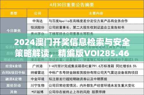 2024澳门开奖信息检索与安全策略解读,精编版VOI285.46